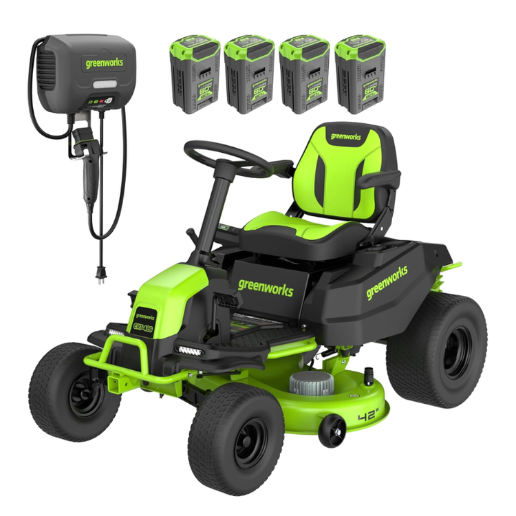 Greenworks 42in 60V CrossoverT Cordless Riding Lawn Tractor with (4) 8.0Ah Batteries &amp;amp; 600W Plug-In Charger