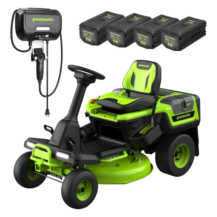 Greenworks 30in 80V Riding Lawn Tractor Cordless Design with (4) 6.0Ah Batteries &amp;amp; 600W Charger